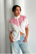 Chemise rayée à détails en gros - Fuchsia | Topshow