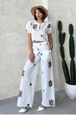 Nakışlı Pantolon - Krem | Topshow