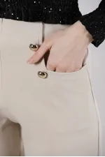 Pantalon décontracté à poches en L et boutons décoratifs - Gris clair | TOPSHOW | F0996