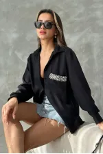 Pocket Detailed Linen Wholesale Shirt - Black | TOPSHOW | F1661