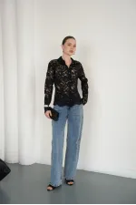 Chemises en dentelle brodée en gros - Noires | F2081 - Topshow