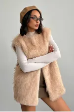 Artificial Fur Women's Wholesale Vest – Soft Texture - STONE