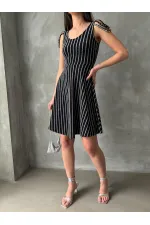 Topshow Black Silver Striped Sleeveless Wholesale Dress