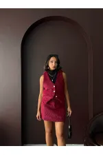 Topshow - Toptan Vintage Tarz Bordo Tüylü Kadın Yelek