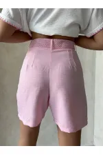 Kemerli Şort - Pembe - D2686 | Topshow