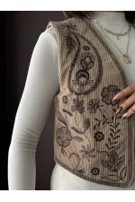 Topshow Embroidered Velvet Waistcoat - Mink | F2010