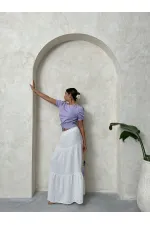 Topshow Lila Beli Gipeli Pitikareli Toptan Bluz