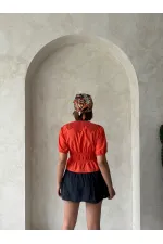 Gathered Shirt with Collar Detail - Orange | Topshow