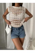 Gilet en maille en gros - Crème | TOPSHOW