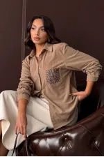 Topshow Embroidered Corduroy Shirt with Pocket - Mink | F1997