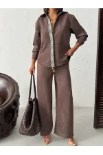 Topshow Şerit Detaylı Scuba Süet Pantolon - Taş | F1972