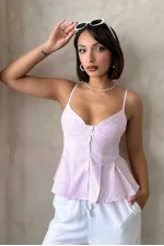 Blouse à bretelles rayées - Rose | Topshow