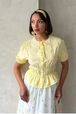 Gathered Shirt with Collar Detail - Yellow | Topshow