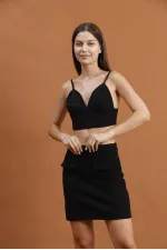 Kaşe Mini Toptan Etek - Siyah | TOPSHOW | F1283