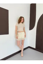 D 2996 EMBELLISHED LACE SKIRT - CREAM