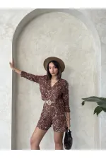 Nakışlı Toptan Şort - Kahve | Topshow