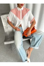 Chemise rayée à détails en gros - Fuchsia | Topshow