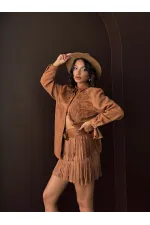 Chemise Topshow en daim scuba brodé - Beige | Automne/Hiver 2024