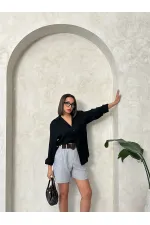 TOPSHOW Gri Kemerli Toptan Şort