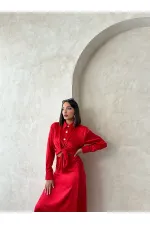 Chemise en satin Krasli en gros - Rouge | Topshow | F1914