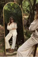 Çiçek Nakışlı Fermuarlı Ceket - Taş | Topshow | F1948