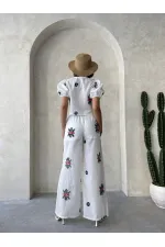 Nakışlı Pantolon - Krem | Topshow