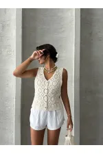 Gilet en dentelle boutonnée brute Topshow en gros