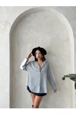 Kot Detaylı Toptan T-Shirt - Krem Mavi | Topshow | F1917