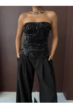 Chemisier bustier Topshow avec fermeture éclair au dos - Noir | F2056