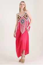 Robe longue à franges crème fuchsia Topshow en gros