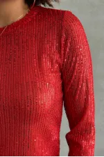 Blouse à sequins rouge en gros | TOPSHOW | F1866