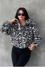 Leopar Bskılı Pejuş Toptan Mont - Siyah Zebra | TOPSHOW | F1654