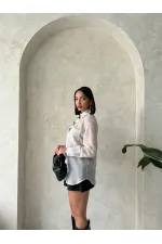 Chemise en mousseline à pois avec nœud décoratif - Gris pierre | TOPSHOW | F1881