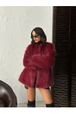 Faux Fur Wholesale Jacket - Burgundy | TOPSHOW | F1608