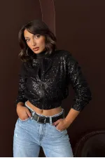 Topshow - Veste à sequins noirs pour femme (vente en gros) - Tenue de soirée élégante