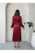 Kraşlı Saten Önden Bağlamalı Toptan Bluz - Bordo | Topshow | F1916