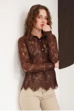 Wholesale Lace Shirts - Coffee | F2073 - Topshow