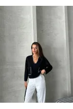 Shepherd's Stitched Knitwear Wholesale Blouse - Black | TOPSHOW | F1652