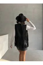 Topshow Siyah Püsküllü Droplu Toptan Yelek | F1806