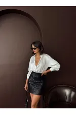 Topshow - Toptan Payetli Mini Etek - Şık Gece Ve Parti Modası- Siyah