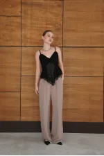 Strappy Lace Detail Tulle Wholesale Blouse - Black | D2979 - Topshow