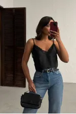 D2263  V YAKA DANTELLİ ATLET - SİYAH