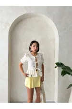 Kemer Detaylı Şort Toptan Etek - Sarı | Topshow