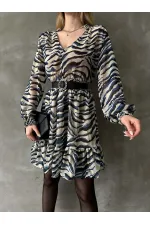 Leopar Çizgili Toptan Elbise - Mavi | TOPSHOW | F1591