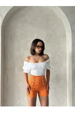 Short Topshow orange à boutons décoratifs en gros