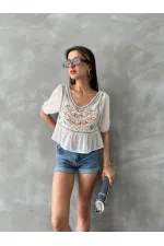 Topshow Stone Gray Embroidered Wholesale Blouse