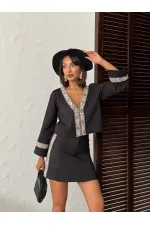 Topshow Stripe Detailed Scuba Suede Skirt - Black | F1974