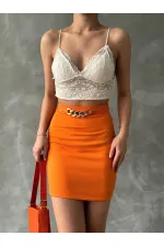 Jupe au-dessus du genou avec chaîne de taille - Orange (vente en gros) | TOPSHOW