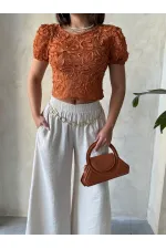 Topshow Kiremit Organze Üstü Süzüneli Toptan Bluz