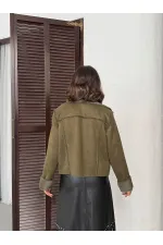 Topshow Süet Tavşan Lamine Toptan Mont - Haki | F2027